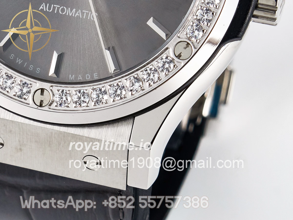 Hublot Classic Fusion Bang 42mm HBF Gray Dial Diamonds Bezel on Gray Leather Strap A2892 - Image 12