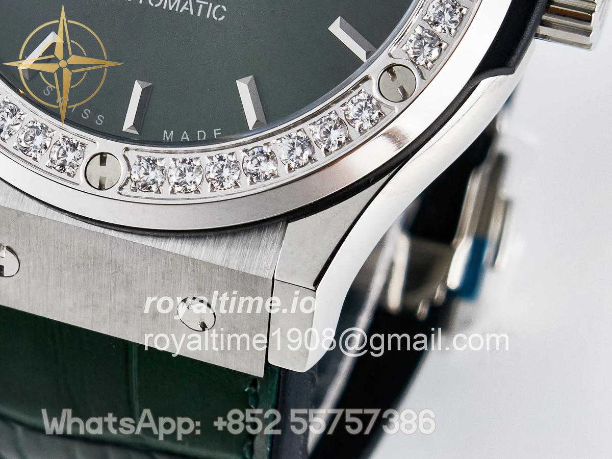 Hublot Classic Fusion Bang 42mm HBF Green Dial Diamonds Bezel on Green Leather Strap A2892 - Image 12