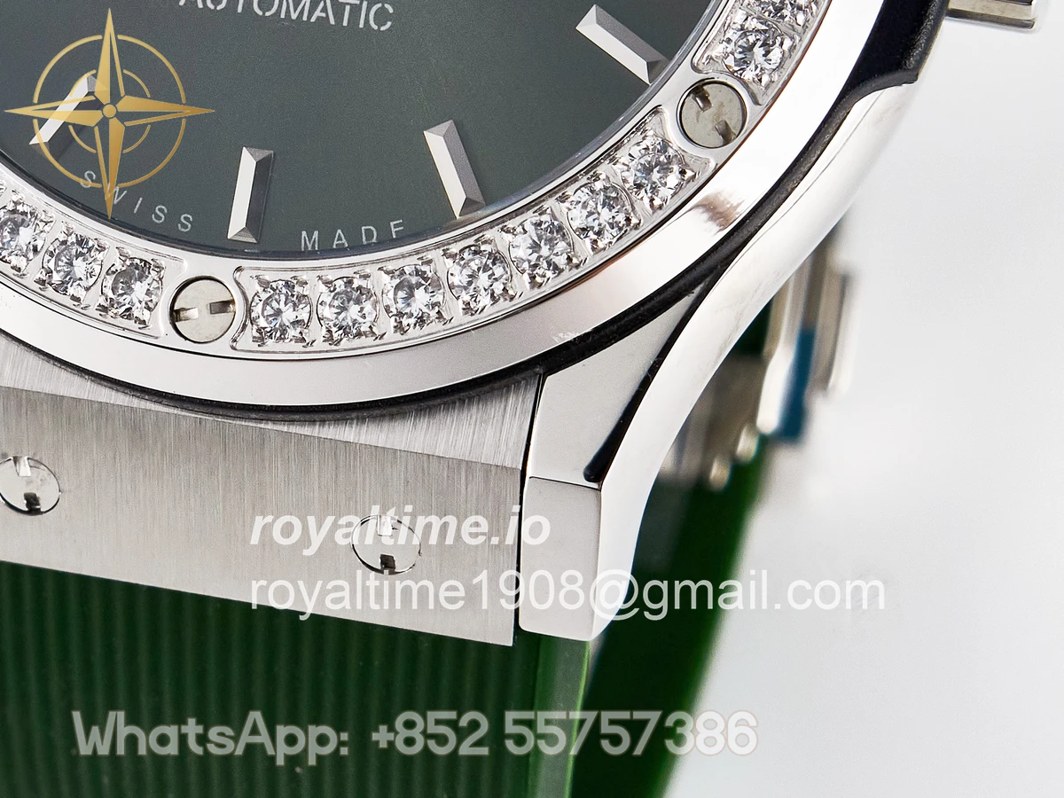 Hublot Classic Fusion Bang 42mm HBF Green Dial Diamonds Bezel on Green Rubber Strap A2892 - Image 12