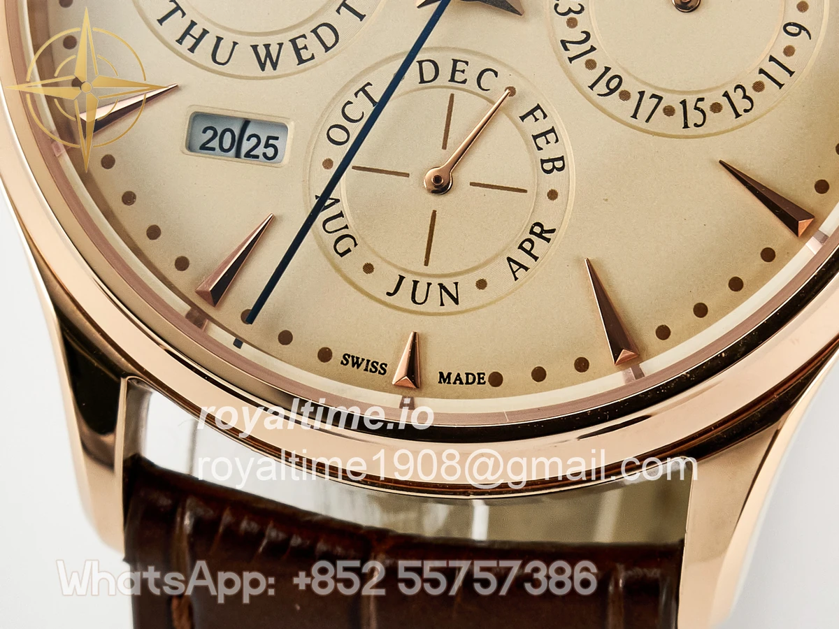 Jaeger-LeCoultre Master Ultra Thin Perpetual Calendar RG V9F Cream Dial on Brown Leather Strap A868 V2 - Image 12