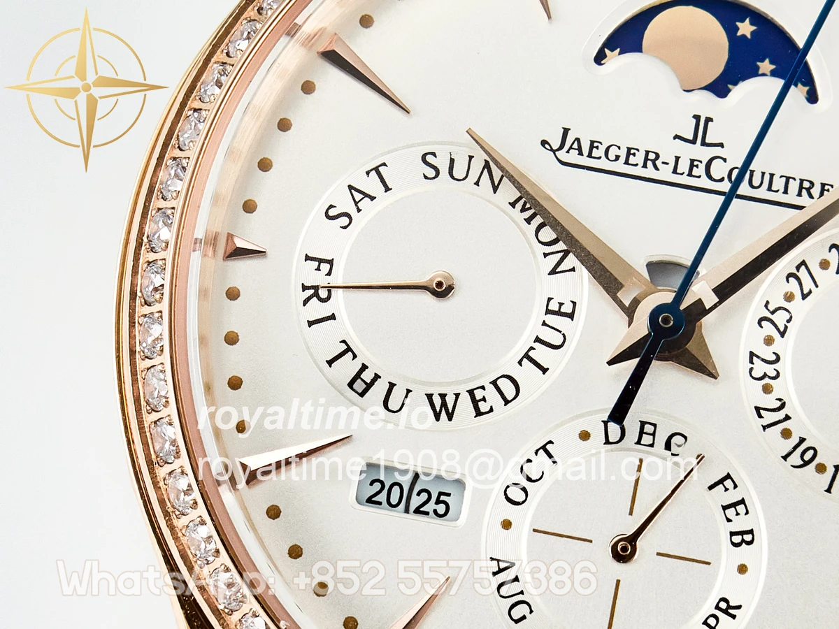 Jaeger-LeCoultre Master Ultra Thin Perpetual Calendar RG V9F White Dial Diamonds Bezel on Black Leather Strap A868 V2 - Image 12