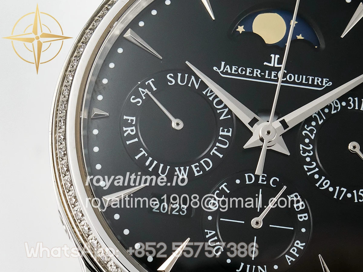 Jaeger-LeCoultre Master Ultra Thin Perpetual Calendar SS V9F Black Dial Diamonds Bezel on Black Leather Strap A868 V2 - Image 12