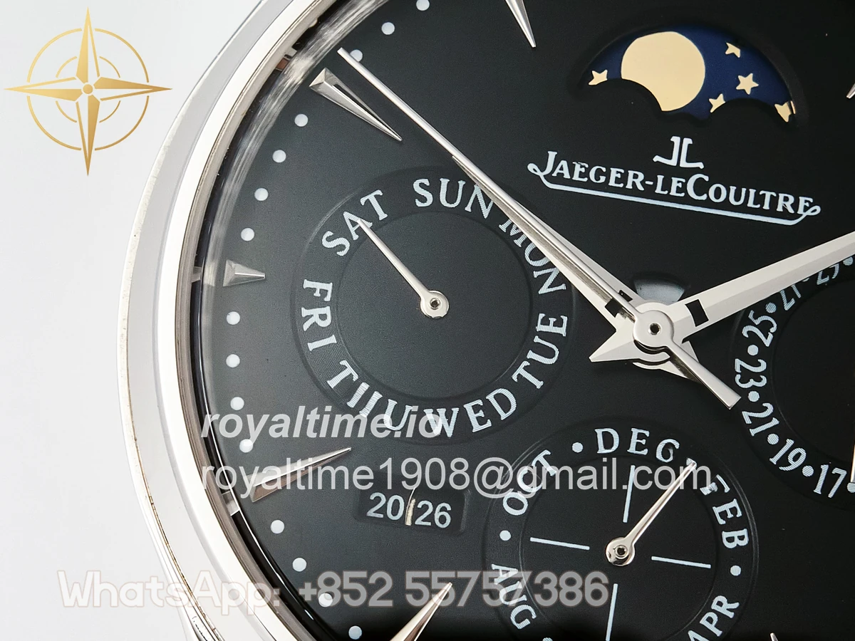 Jaeger-LeCoultre Master Ultra Thin Perpetual Calendar SS V9F Black Dial on Black Leather Strap A868 V2 - Image 12