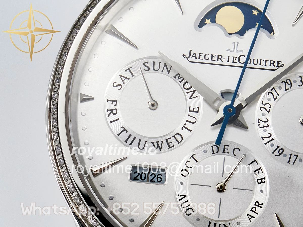 Jaeger-LeCoultre Master Ultra Thin Perpetual Calendar SS V9F White Dial Diamonds Bezel on Black Leather Strap A868 V2 - Image 12
