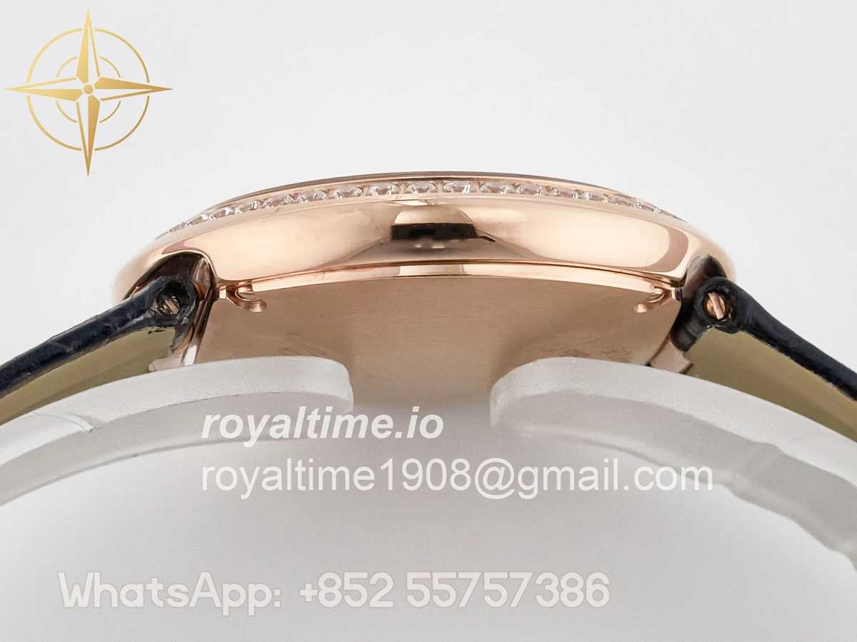 Cartier Ballon Blanc De Cartier 30mm RG DRF Silvered Texture Dial Diamonds Bezel on Black Leather Strap Ronda Quartz - Image 12