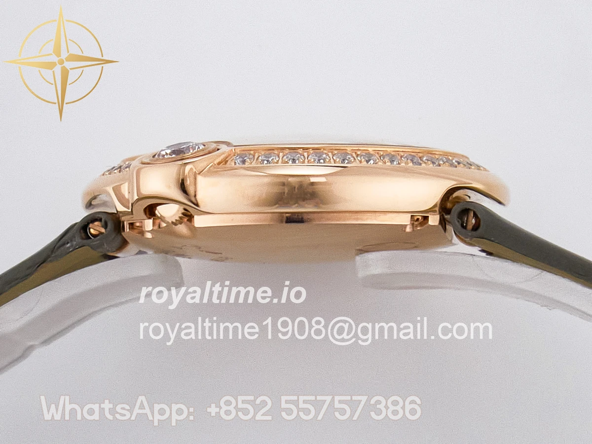 Cartier Ballon Blanc De Cartier 30mm RG DRF Silvered Texture Dial Diamonds Bezel on Green Leather Strap Ronda Quartz - Image 12