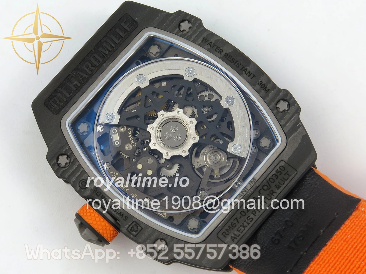 Richard Mille AVF RM67-02 McLaren Black NTPT Spain Skeleton Dial on Orange Elastic strap CRMA7 - Image 12