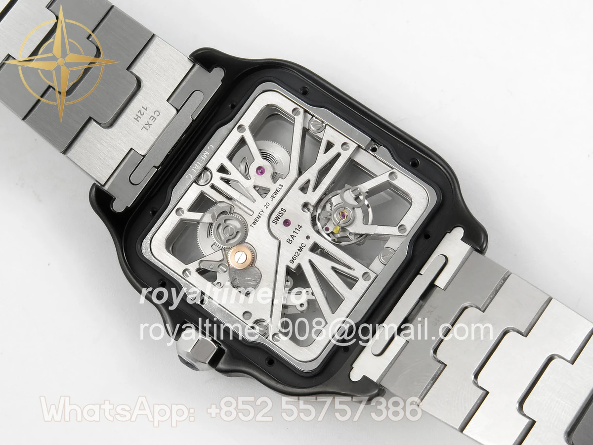 Cartier Santos de Cartier Skeleton PVD MLF Skeleton Black Skeleton Dial on SS SmartLink Bracelet 9611MC - Image 12