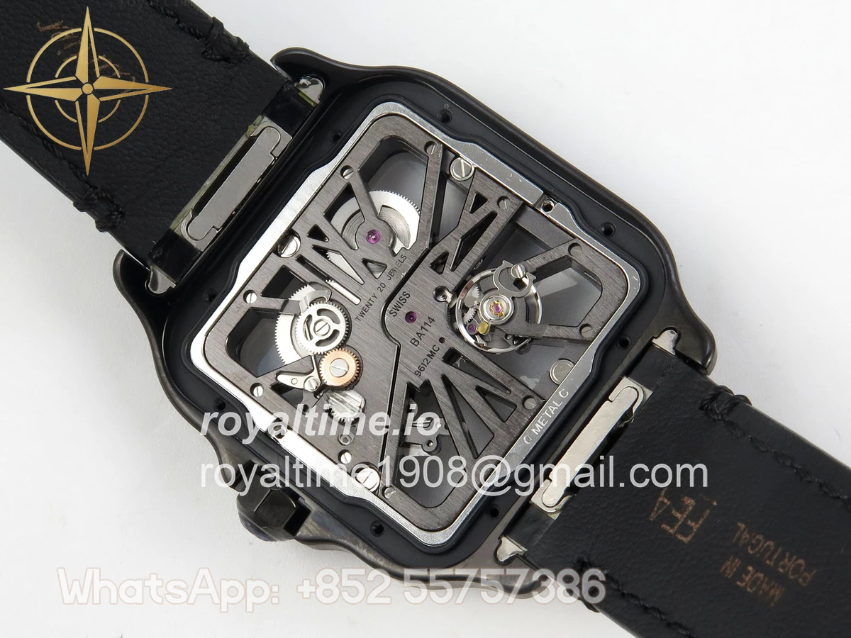 Cartier Santos de Cartier Skeleton PVD MLF Skeleton Dial on Black Leather Strap 9612MC - Image 12