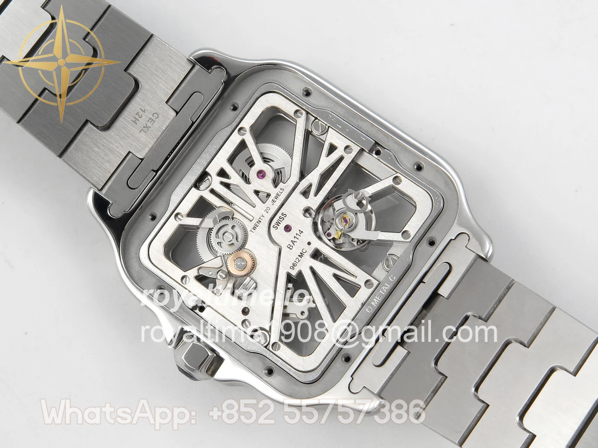Cartier Santos de Cartier Skeleton SS MLF Skeleton Blue Skeleton Dial Blue Bezel on SS SmartLink Bracelet 9611MC - Image 12