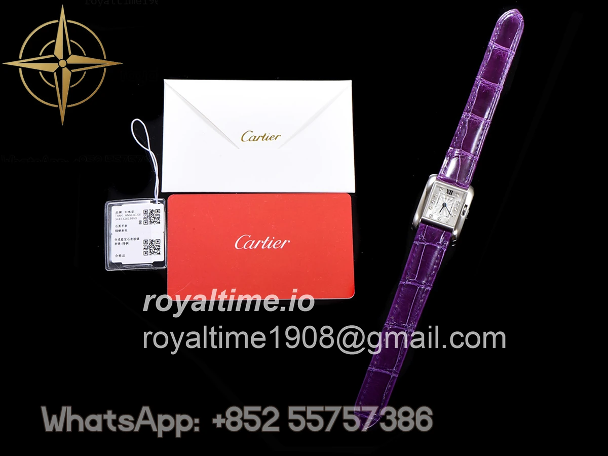 Cartier Tank Anglaise 30.2mm White Dial with Diamond Marker in Steel on Leather Strap - Image 12