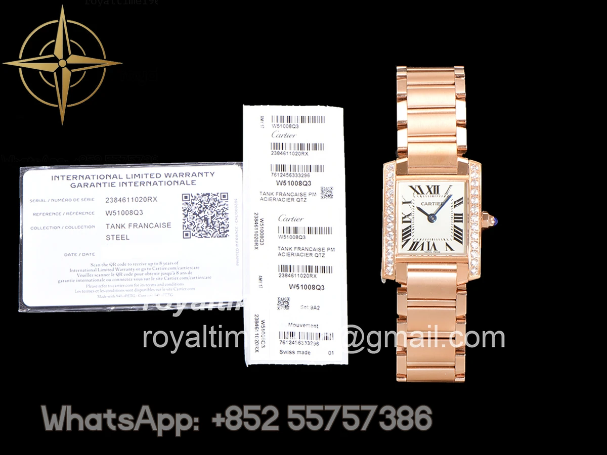 Cartier Tank Francaise Watch Small Rose Gold with Diamond Bezel - Image 12