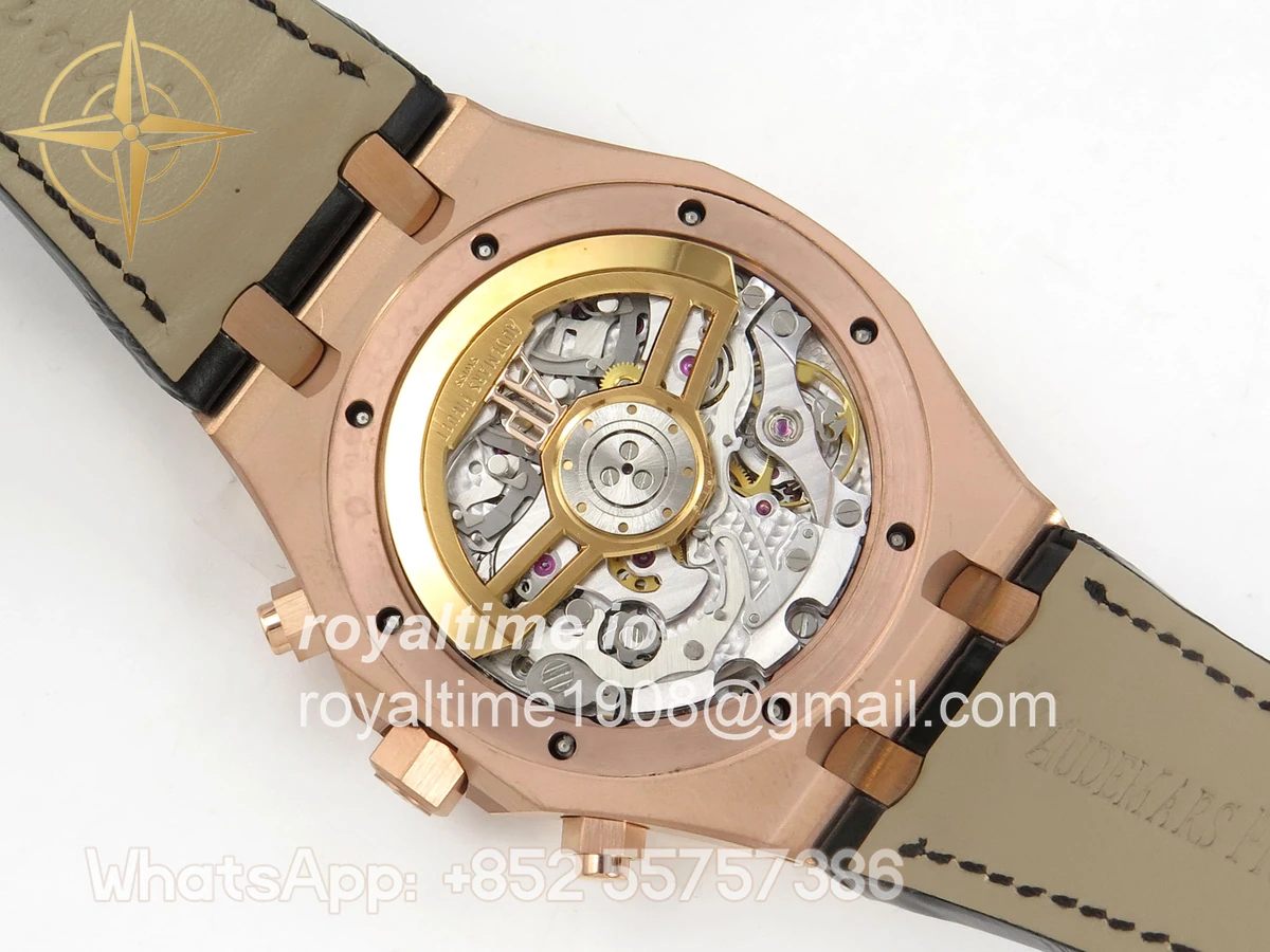 Audemars Piguet Royal Oak Chrono 26240 RG DDF Black Dial on Black Leather Strap DD4401 Gain Weight (SW Dial) - Image 12