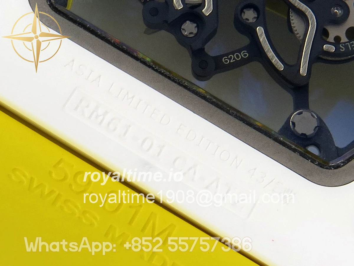 Richard Mille RM061 White Ceramic APSF Yellow/Green Skeleton Dial on Yellow Rubber Strap RMUL2 - Image 13