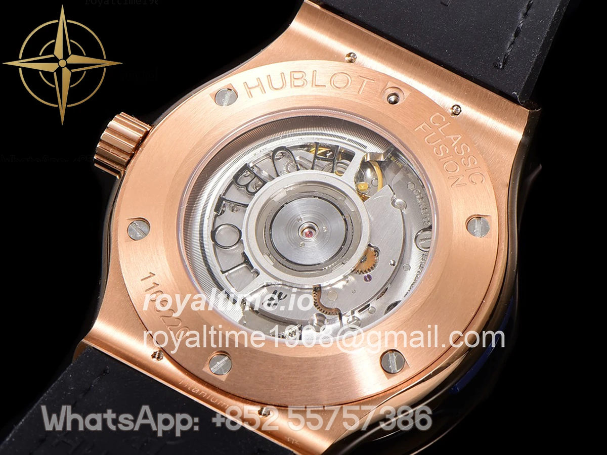 Hublot Classic Fusion Automatic 42mm Diamond Paved Dial in Rose Gold on Black Leather Strap - Image 13