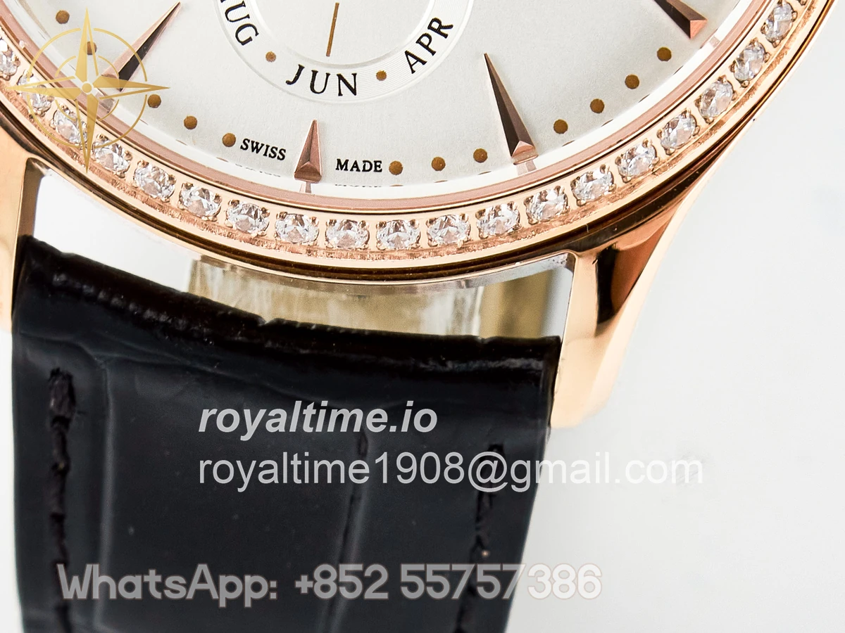 Jaeger-LeCoultre Master Ultra Thin Perpetual Calendar RG V9F White Dial Diamonds Bezel on Black Leather Strap A868 V2 - Image 13