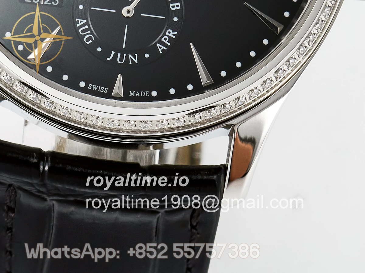 Jaeger-LeCoultre Master Ultra Thin Perpetual Calendar SS V9F Black Dial Diamonds Bezel on Black Leather Strap A868 V2 - Image 13