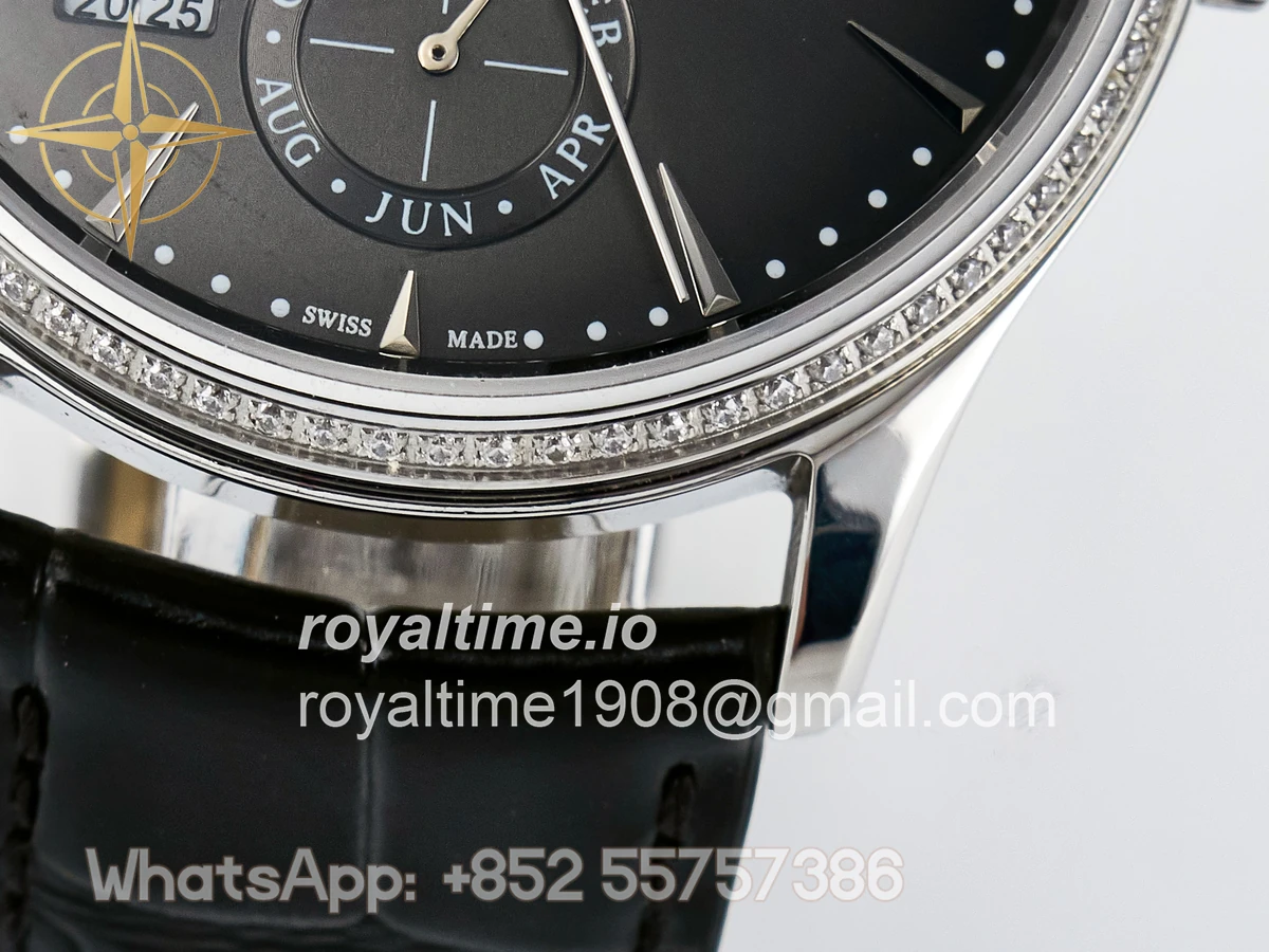 Jaeger-LeCoultre Master Ultra Thin Perpetual Calendar SS V9F Gray Dial Diamonds Bezel on Black Leather Strap A868 V2 - Image 13