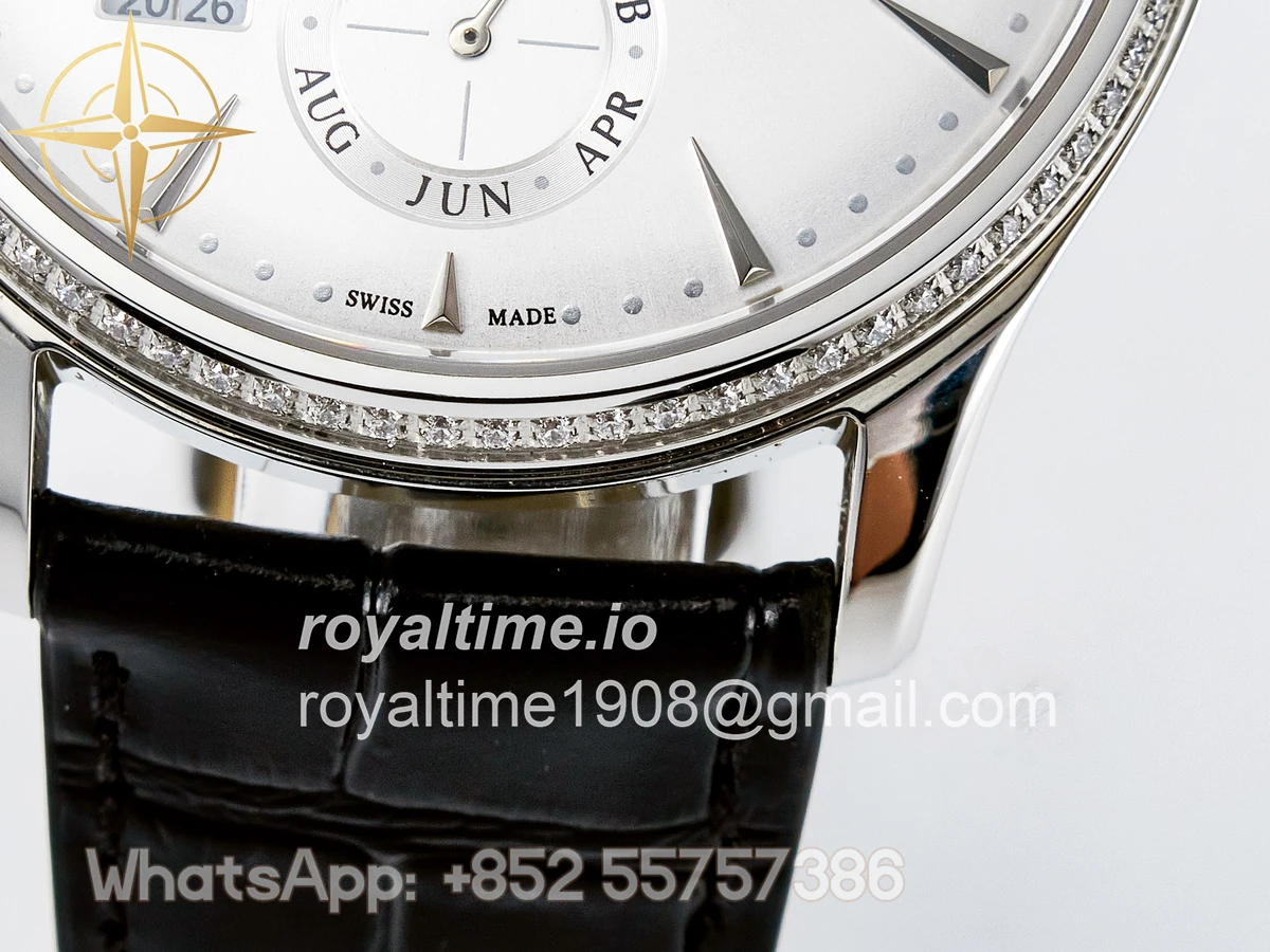 Jaeger-LeCoultre Master Ultra Thin Perpetual Calendar SS V9F White Dial Diamonds Bezel on Black Leather Strap A868 V2 - Image 13