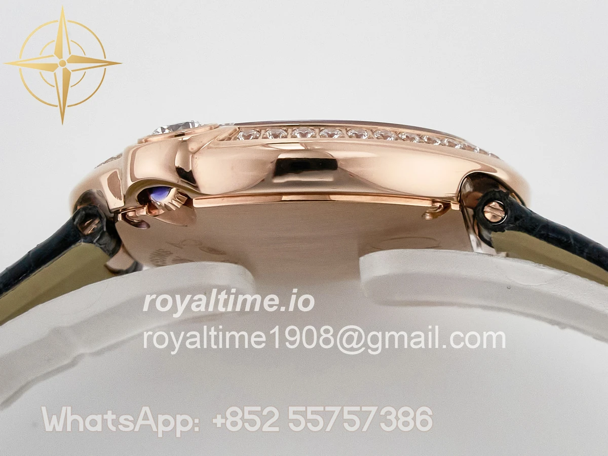 Cartier Ballon Blanc De Cartier 30mm RG DRF Silvered Texture Dial Diamonds Bezel on Black Leather Strap Ronda Quartz - Image 13