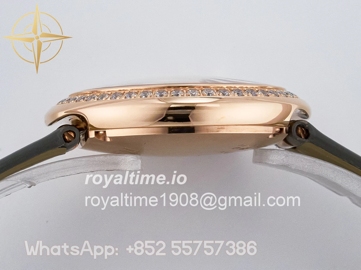 Cartier Ballon Blanc De Cartier 30mm RG DRF Silvered Texture Dial Diamonds Bezel on Green Leather Strap Ronda Quartz - Image 13