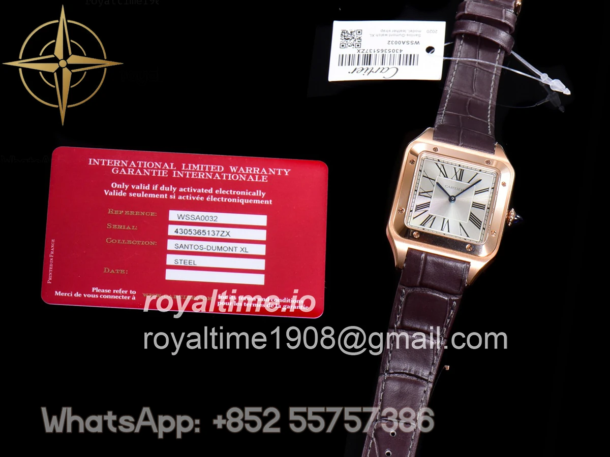 Cartier Santos-Dumont (Extra-Large) Silver Dial in Rose Gold on Purple Leather Strap Ref. WGSA0032 - Image 13
