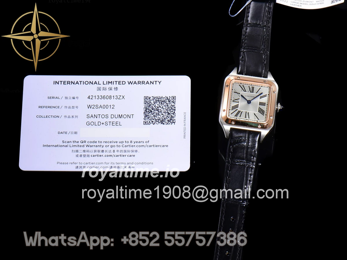 Cartier Santos-Dumont (Extra-Large) Silver Dial in Steel/Rose Gold on Black Leather Strap Ref. W2SA0017 - Image 13