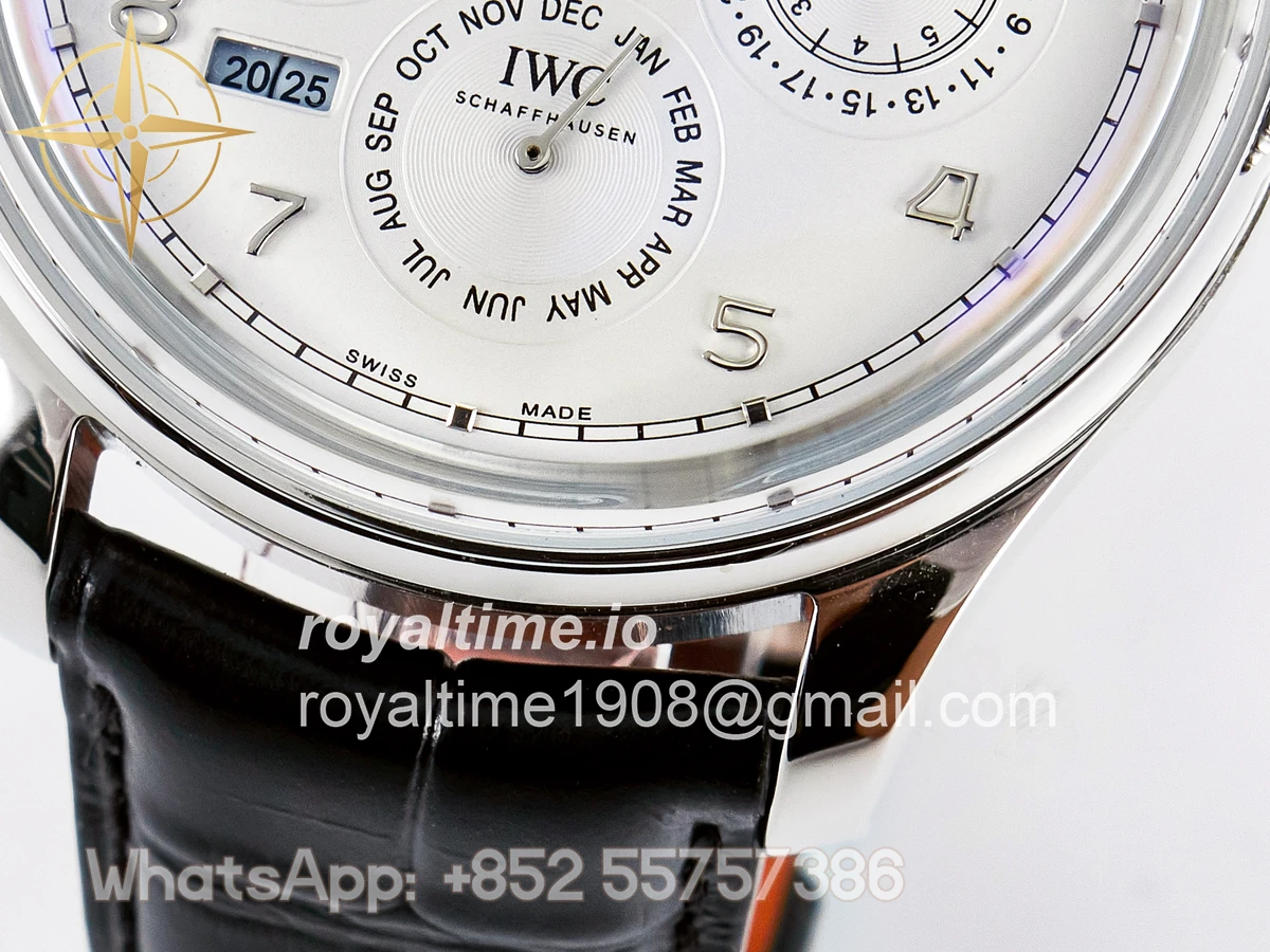 IWC IW5034 Portugieser Perpetual Calendar SS V9F White Dial on Black Leather Strap A52610 - Image 13