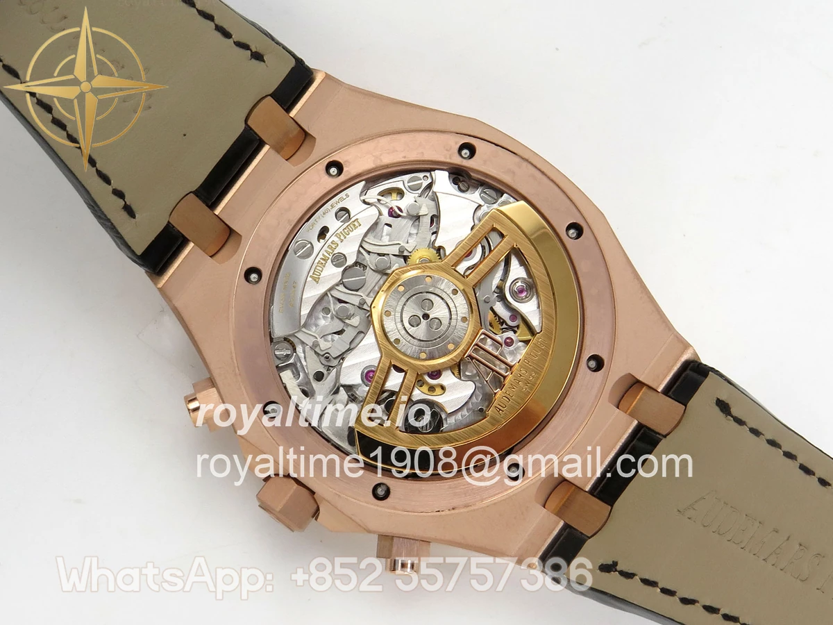 Audemars Piguet Royal Oak Chrono 26240 RG DDF Black Dial on Black Leather Strap DD4401 Gain Weight (SW Dial) - Image 13
