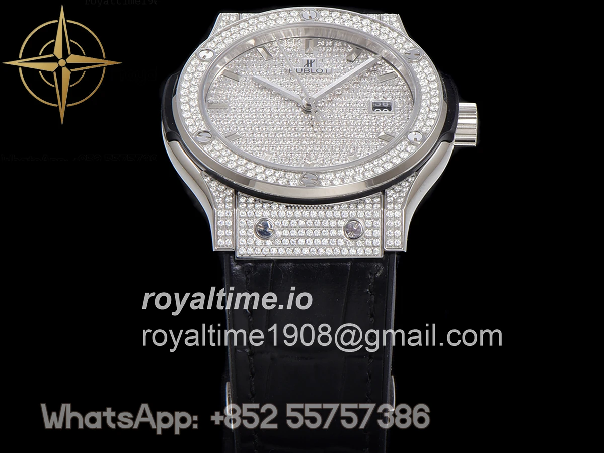 Hublot Classic Fusion Automatic 42mm Diamond Paved Dial in Steel on Black Leather Strap - Image 14