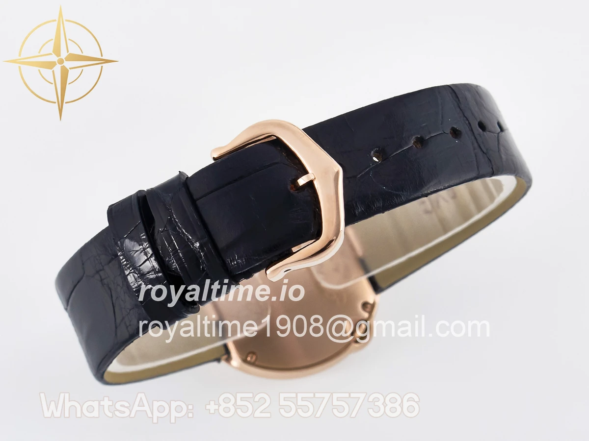 Cartier Ballon Blanc De Cartier 30mm RG DRF Silvered Texture Dial Diamonds Bezel on Black Leather Strap Ronda Quartz - Image 14