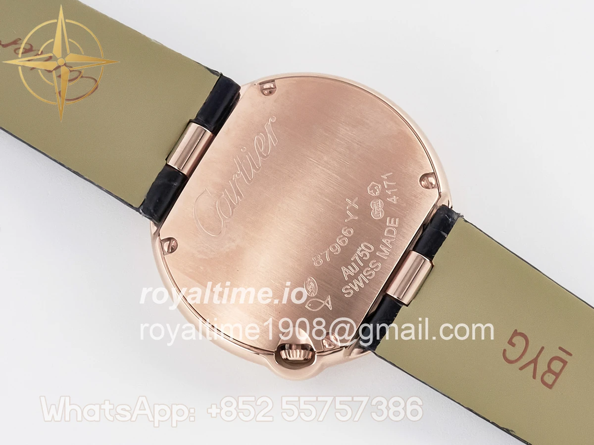 Cartier Ballon Blanc De Cartier 30mm RG DRF Silvered Texture Dial on Black Leather Strap Ronda Quartz - Image 14