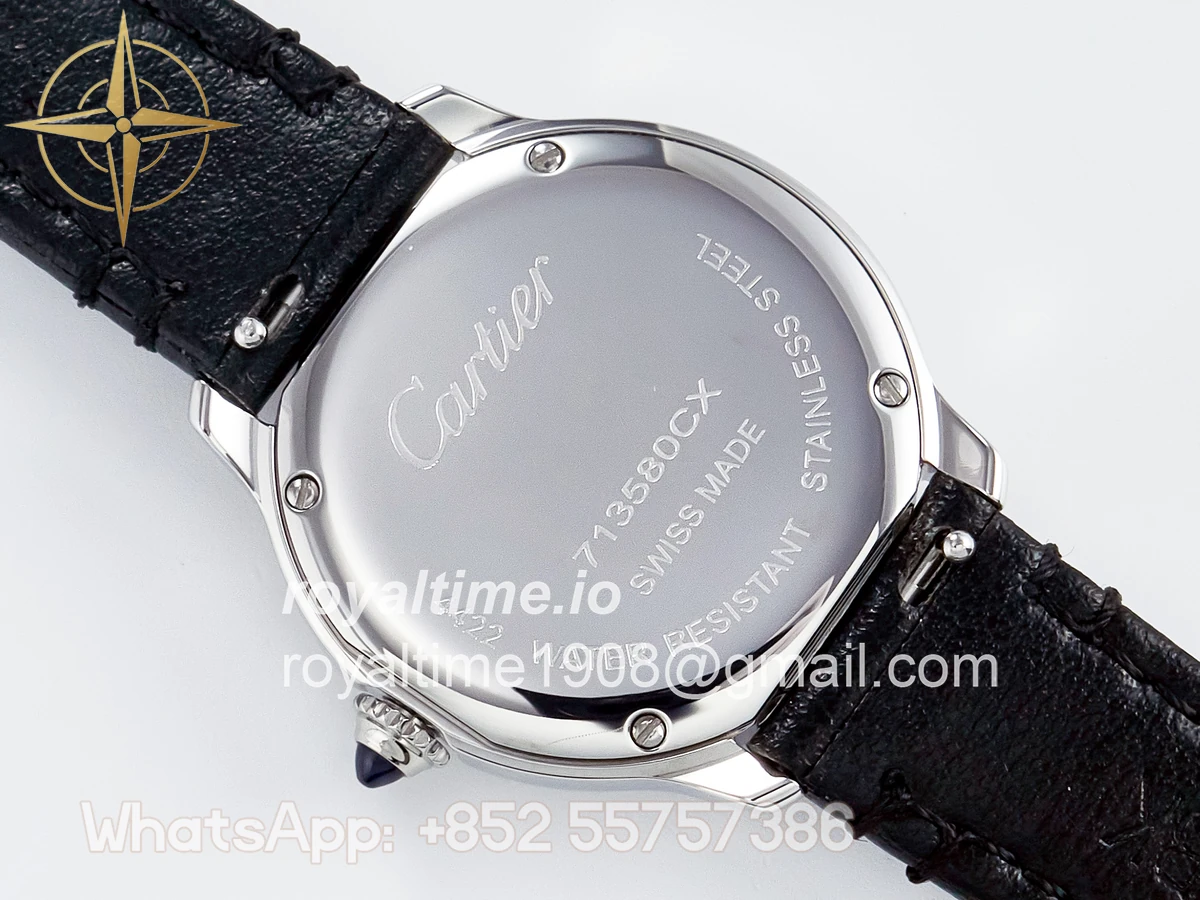 Cartier Ronde De Cartier 29mm DRF Sandblasted Silver-Plated White Dial on Black Leather Strap Ronda Quartz - Image 14