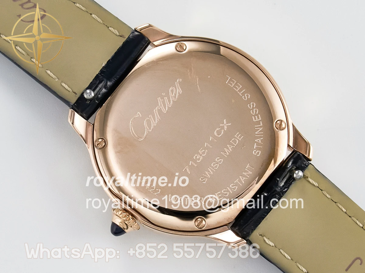 Cartier Ronde De Cartier 29mm RG DRF Sandblasted Silver-Plated White Dial on Black Leather Strap Ronda Quartz - Image 14