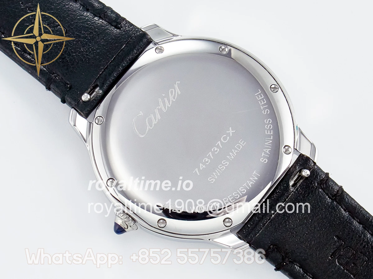 Cartier Ronde De Cartier 36mm DRF Sandblasted Silver-Plated White Dial on Black Leather Strap Ronda Quartz - Image 14