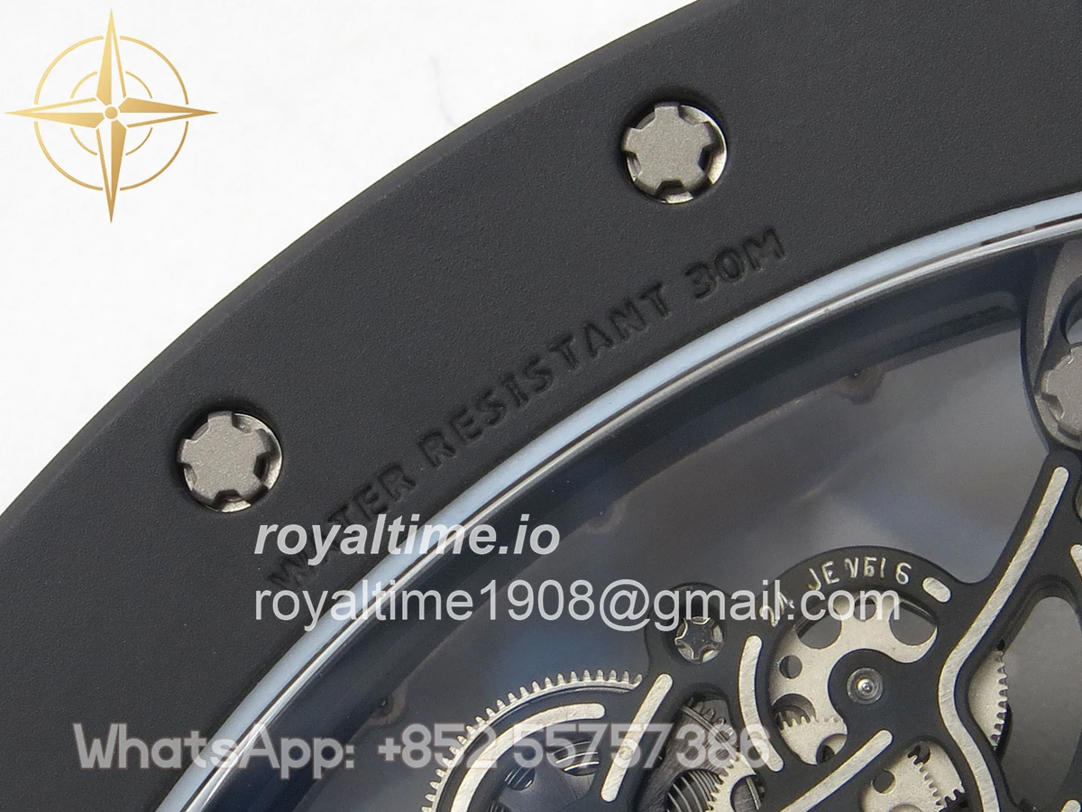 Richard Mille Custom RM055 Black Ceramic ZGF Silver Inner Bezel on Black Rubber Strap Vaucher Manufacture Fleurier Movement (Free Sprung) - Image 14