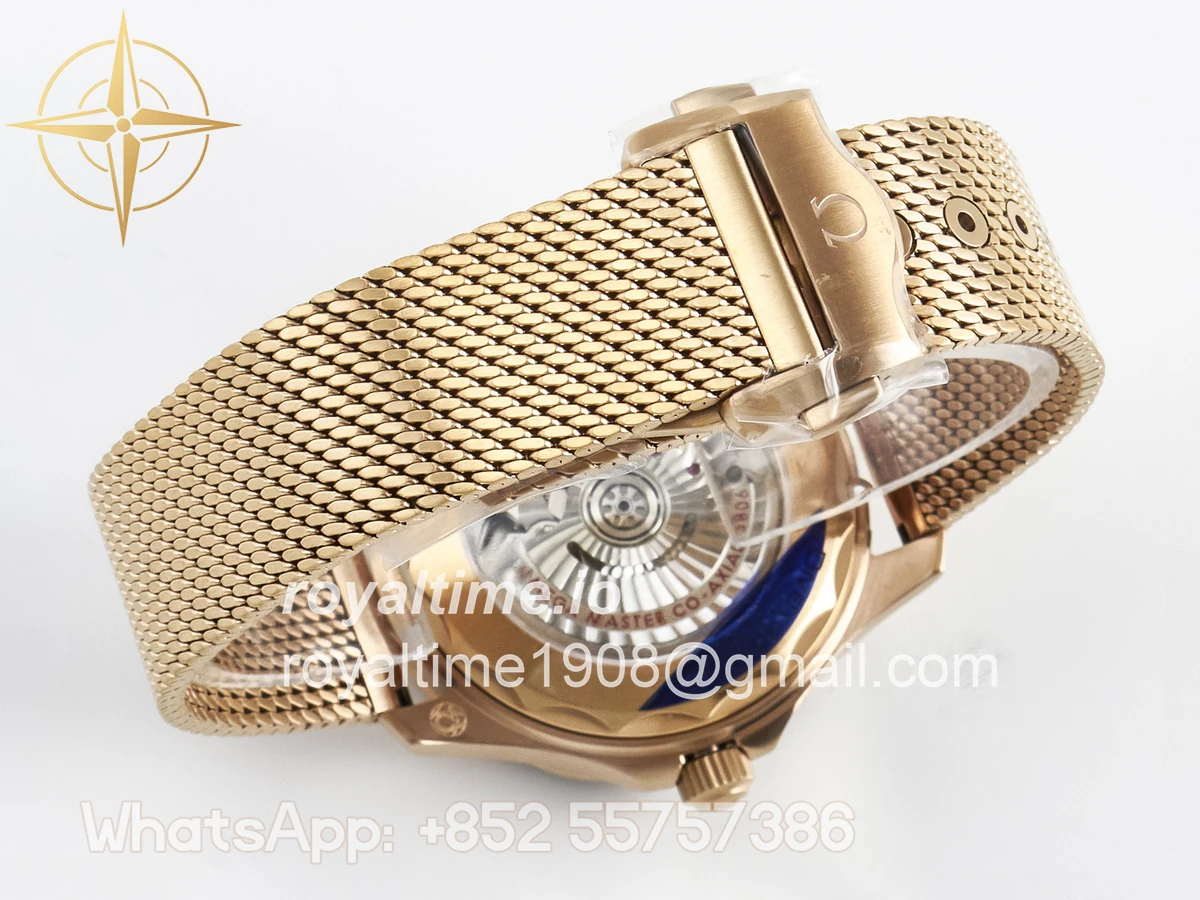 Omega Seamaster 300M Diver Rose Gold VSF Black Dial on Mesh Bracelet A8806 - Image 14