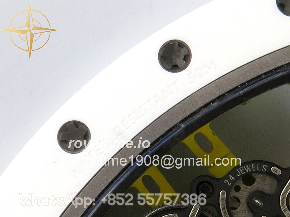 Richard Mille RM061 White Ceramic APSF Yellow/Green Skeleton Dial on Yellow Rubber Strap RMUL2 - Image 15