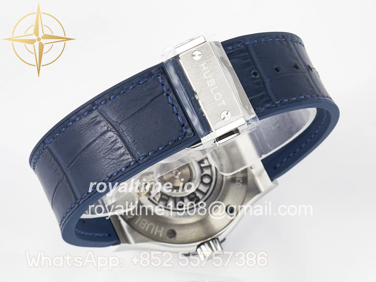 Hublot Classic Fusion 42mm SS JJF Blue Dial on Blue Gummy Leather Strap - Image 15