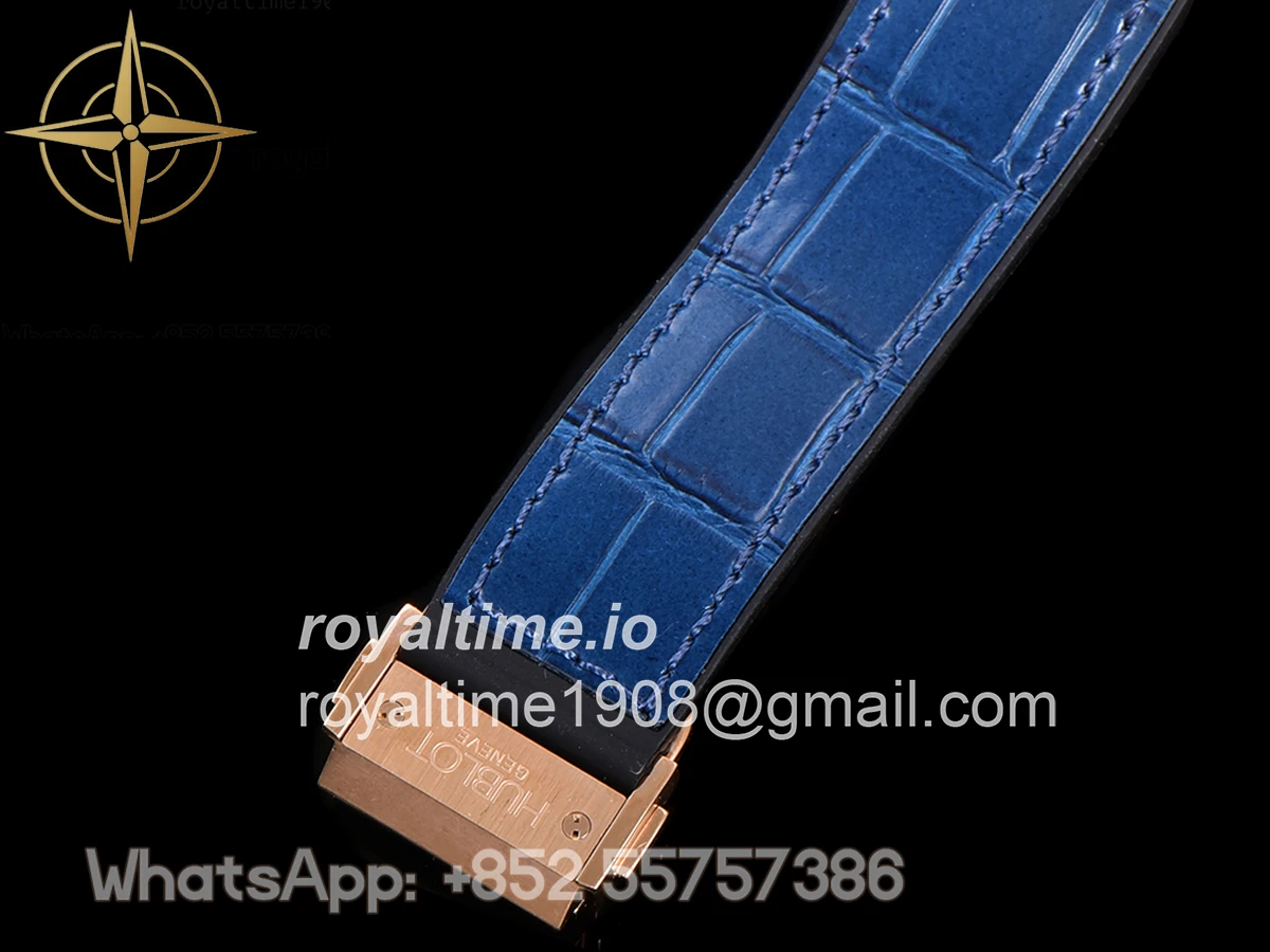 Hublot Classic Fusion Automatic 42mm Diamond Paved Dial in Rose Gold on Blue Leather Strap - Image 15