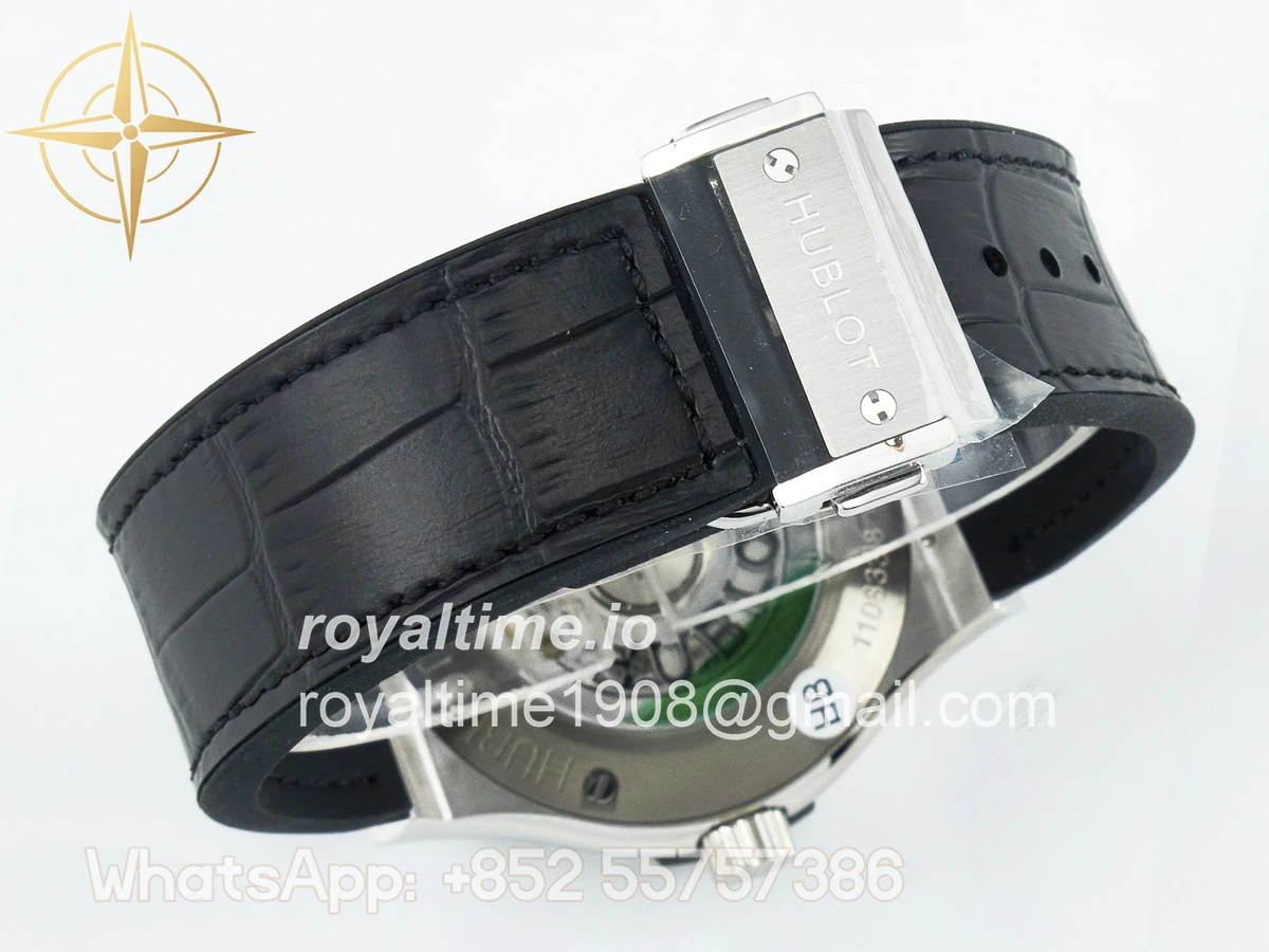 Hublot Classic Fusion Bang 42mm HBF Black Dial Diamonds Bezel on Black Leather Strap A2892 - Image 15