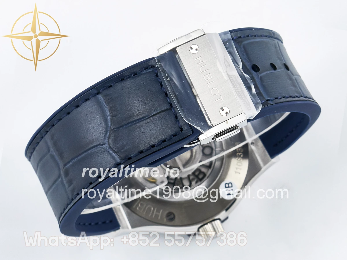 Hublot Classic Fusion Bang 42mm HBF Blue Dial Diamonds Bezel on Blue Leather Strap A2892 - Image 15