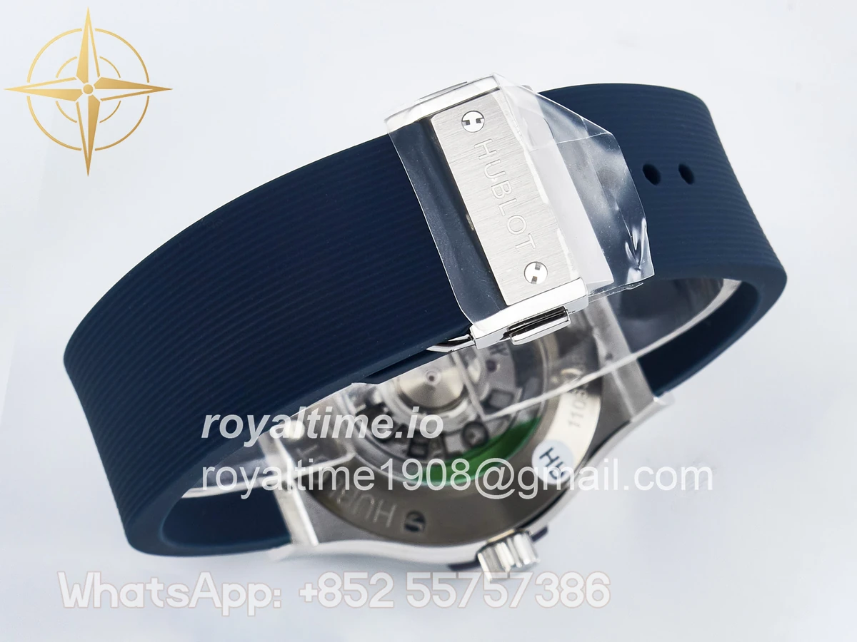 Hublot Classic Fusion Bang 42mm HBF Blue Dial Diamonds Bezel on Blue Rubber Strap A2892 - Image 15