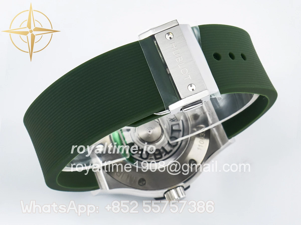 Hublot Classic Fusion Bang 42mm HBF Green Dial Diamonds Bezel on Green Rubber Strap A2892 - Image 15