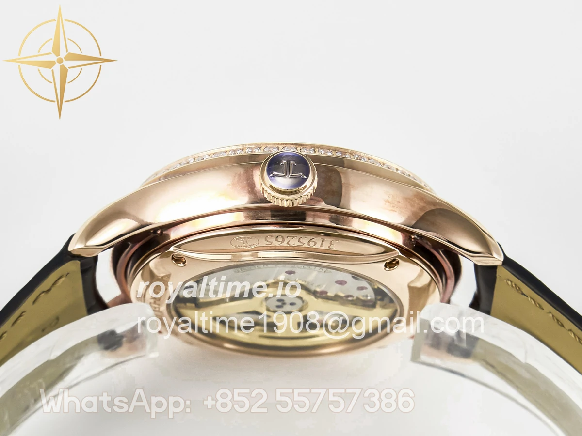 Jaeger-LeCoultre Master Ultra Thin Perpetual Calendar RG V9F White Dial Diamonds Bezel on Black Leather Strap A868 V2 - Image 15