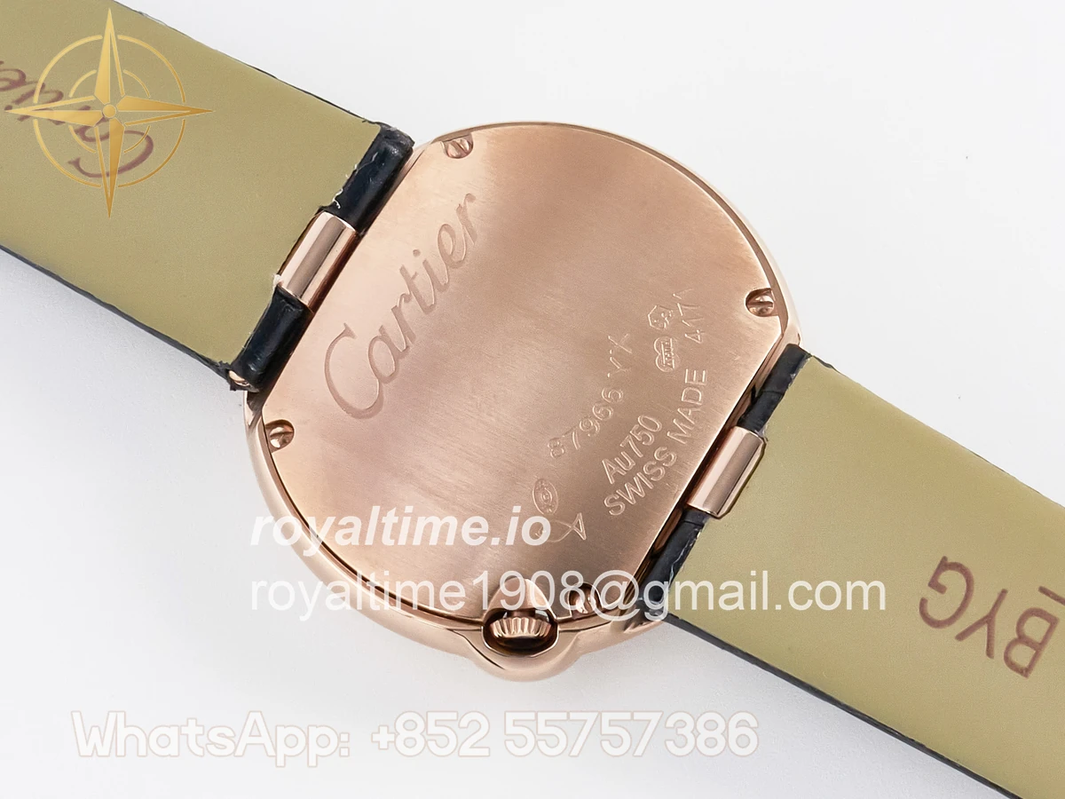 Cartier Ballon Blanc De Cartier 30mm RG DRF Silvered Texture Dial Diamonds Bezel on Black Leather Strap Ronda Quartz - Image 15