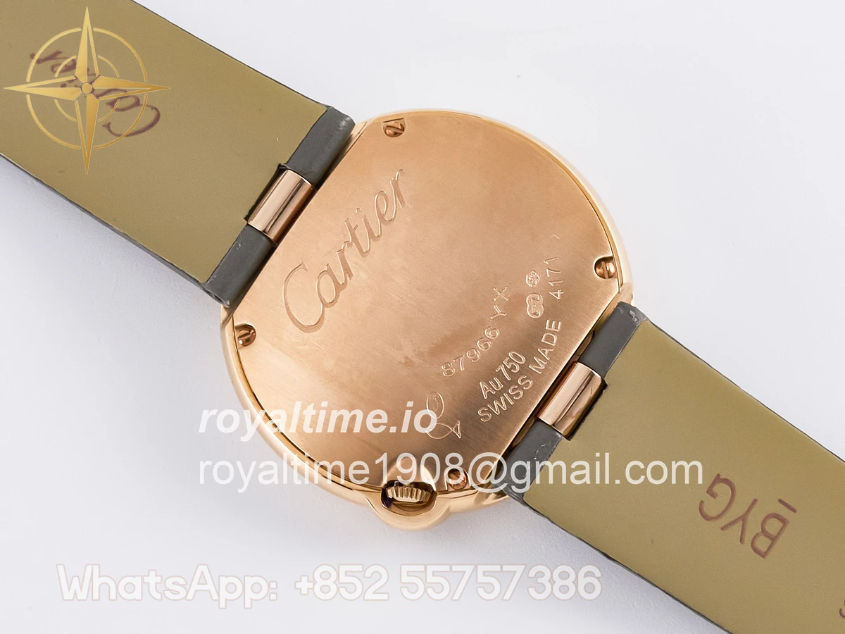 Cartier Ballon Blanc De Cartier 30mm RG DRF Silvered Texture Dial Diamonds Bezel on Green Leather Strap Ronda Quartz - Image 15