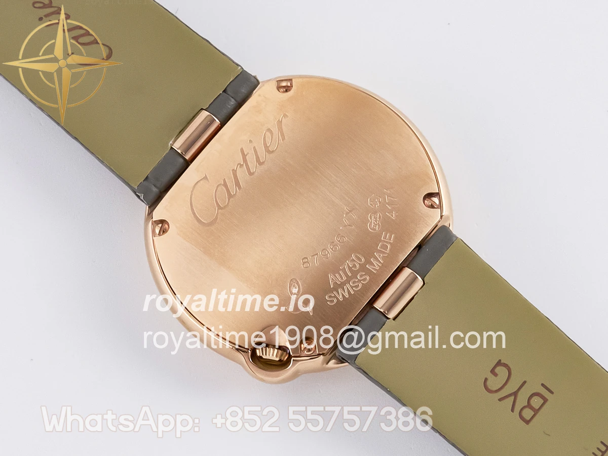 Cartier Ballon Blanc De Cartier 30mm RG DRF Silvered Texture Dial on Green Leather Strap Ronda Quartz - Image 15