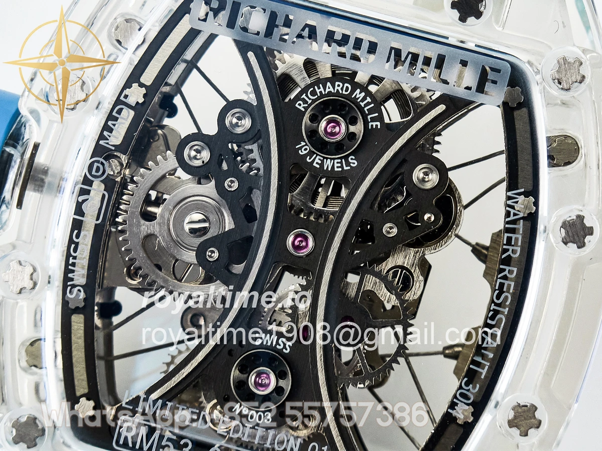 Richard Mille RM53-02 Transparent Tourbillon RMF Skeleton Dial on Blue Rubber Strap - Image 16