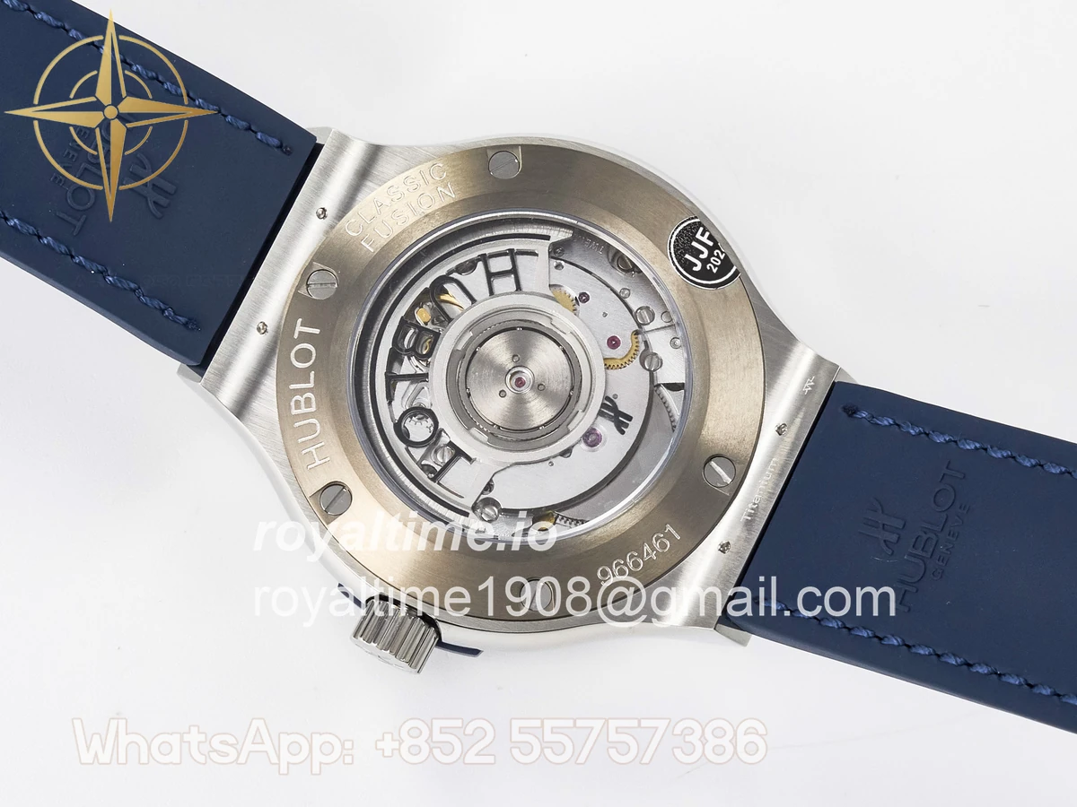 Hublot Classic Fusion 38mm SS JJF Blue Dial on Blue Gummy Leather Strap - Image 16